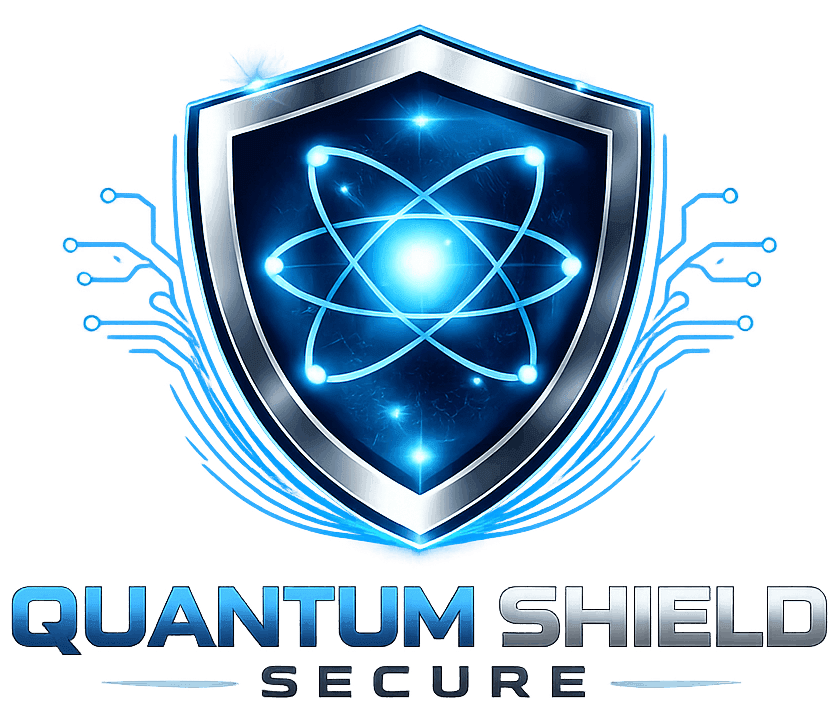 Quantum Shield Secure — glowing quantum shield emblem